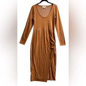 Treasure & Bond Long Sleeve Ruched Side Slit Scoop Neck Dress Size M